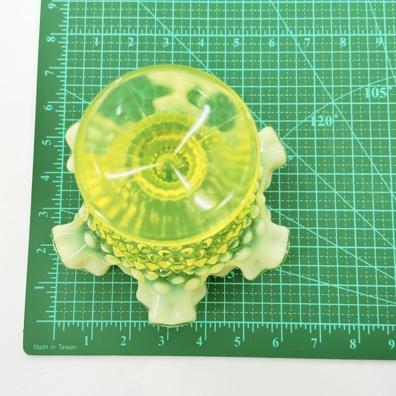 Vtg Uranium Vaseline Glass Ruffled Hobnail Compote Vase Footed Fenton Opalescent