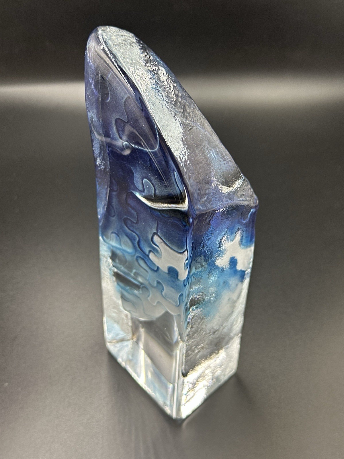 Mats Jonasson Målerås Sweden “Puzzle” Masq Crystal Face Glass Sculpture Signed