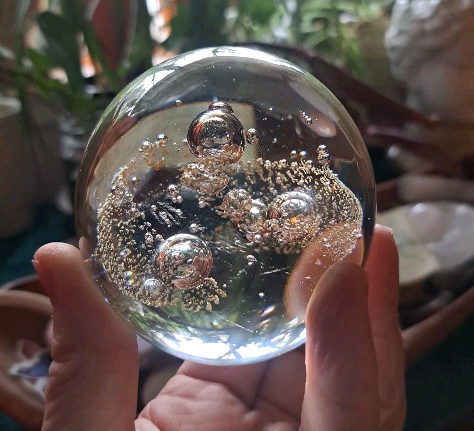 Art Handblown Glass Paperweight Clear Controlled Bubble Large 2.75″ Heavy 1.2#