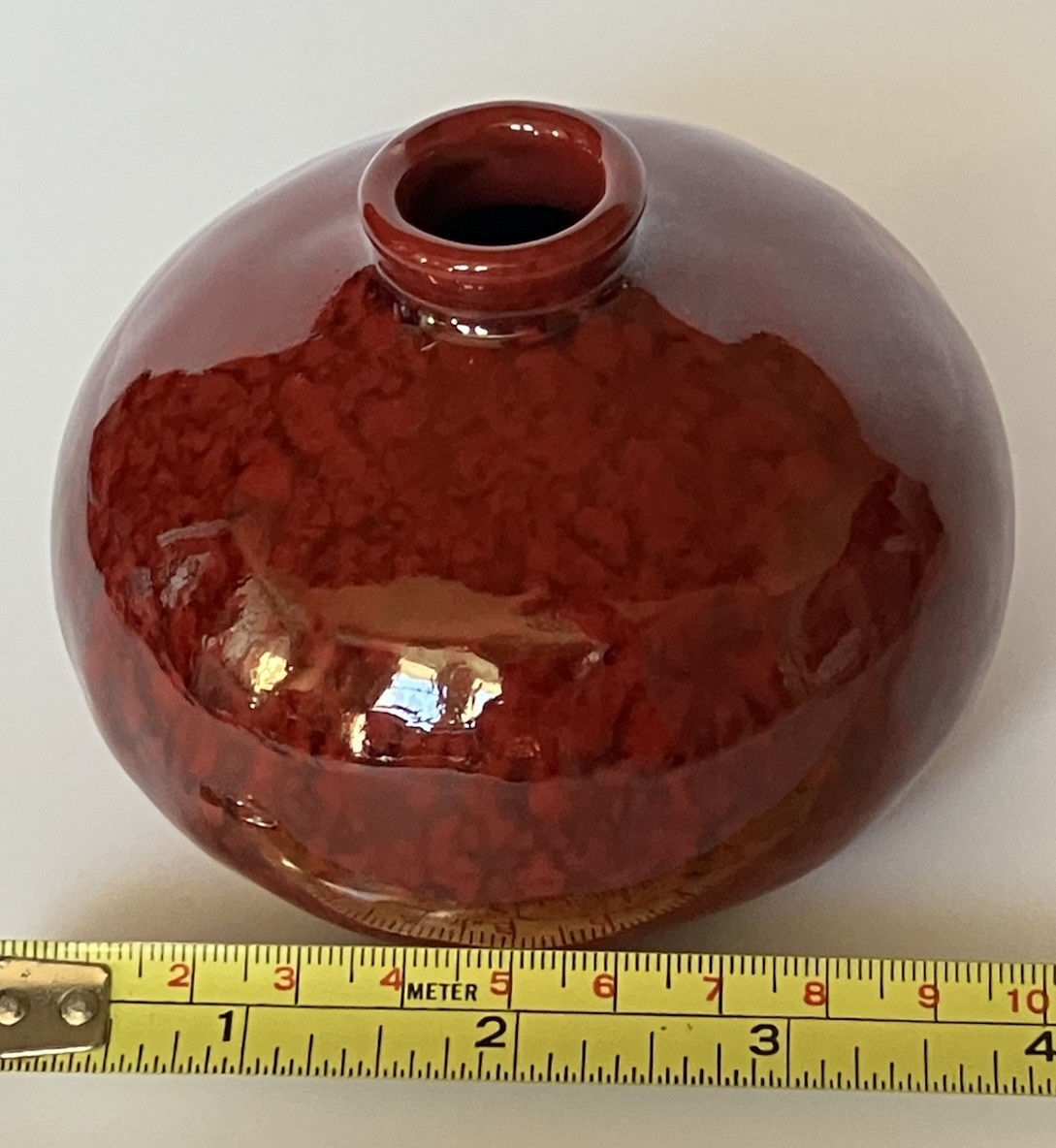 Ceramic Glazed Oxblood Red Art Pottery Bud Vase 3.25 Inches