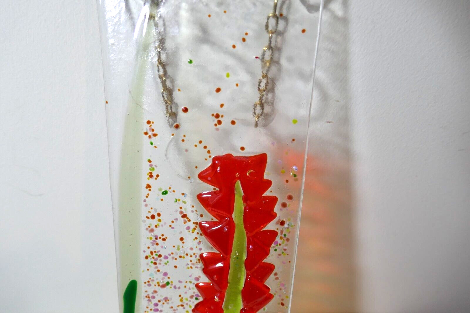 Fused Art Glass Hanging Suncatcher Abstract Glass Window Panel Copper Hanger