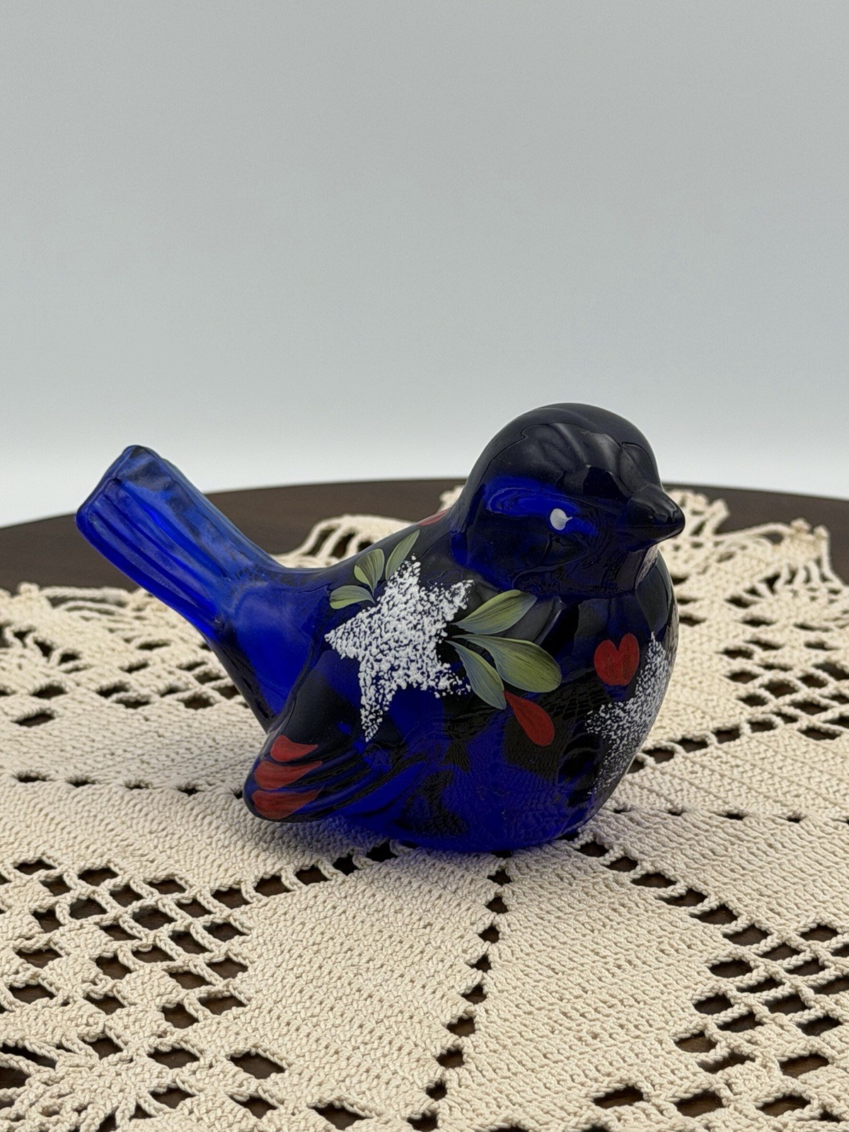 Fenton Hand Painted Patriotic Blue Bird Signed P. Lemon