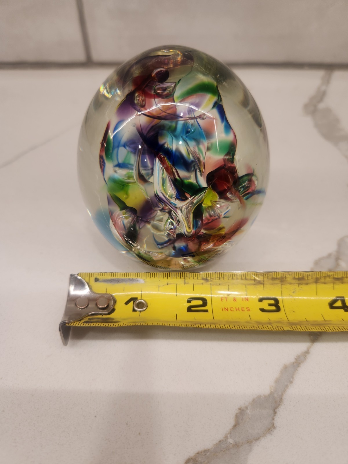 Art Glass Paperweight HG Studio Swirled Multi Colored Hand Blown Signed & Dated