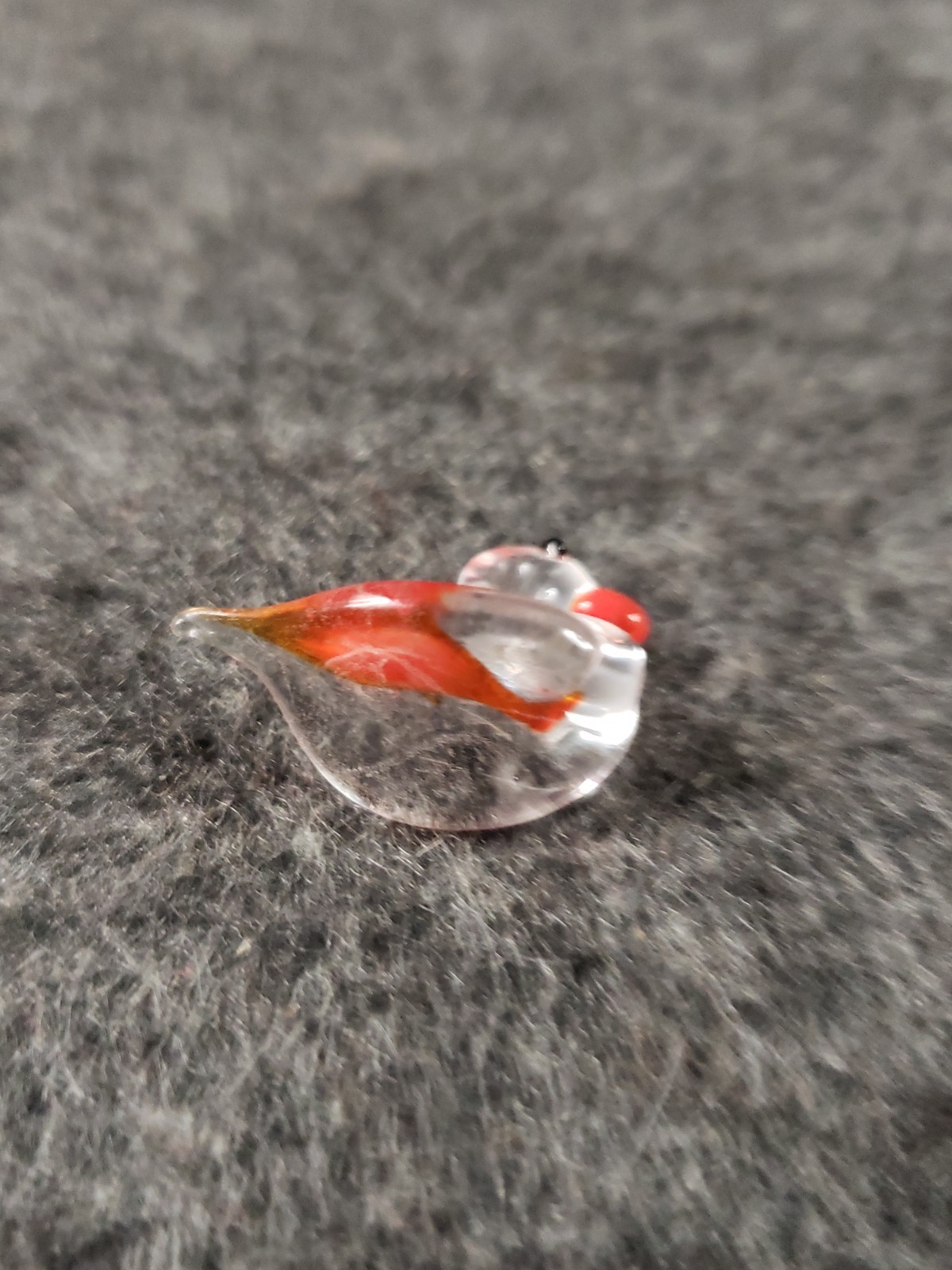 VTG Miniature Blown Glass Bird Figurine clear & Orange Tiny Art Glass (SB10)