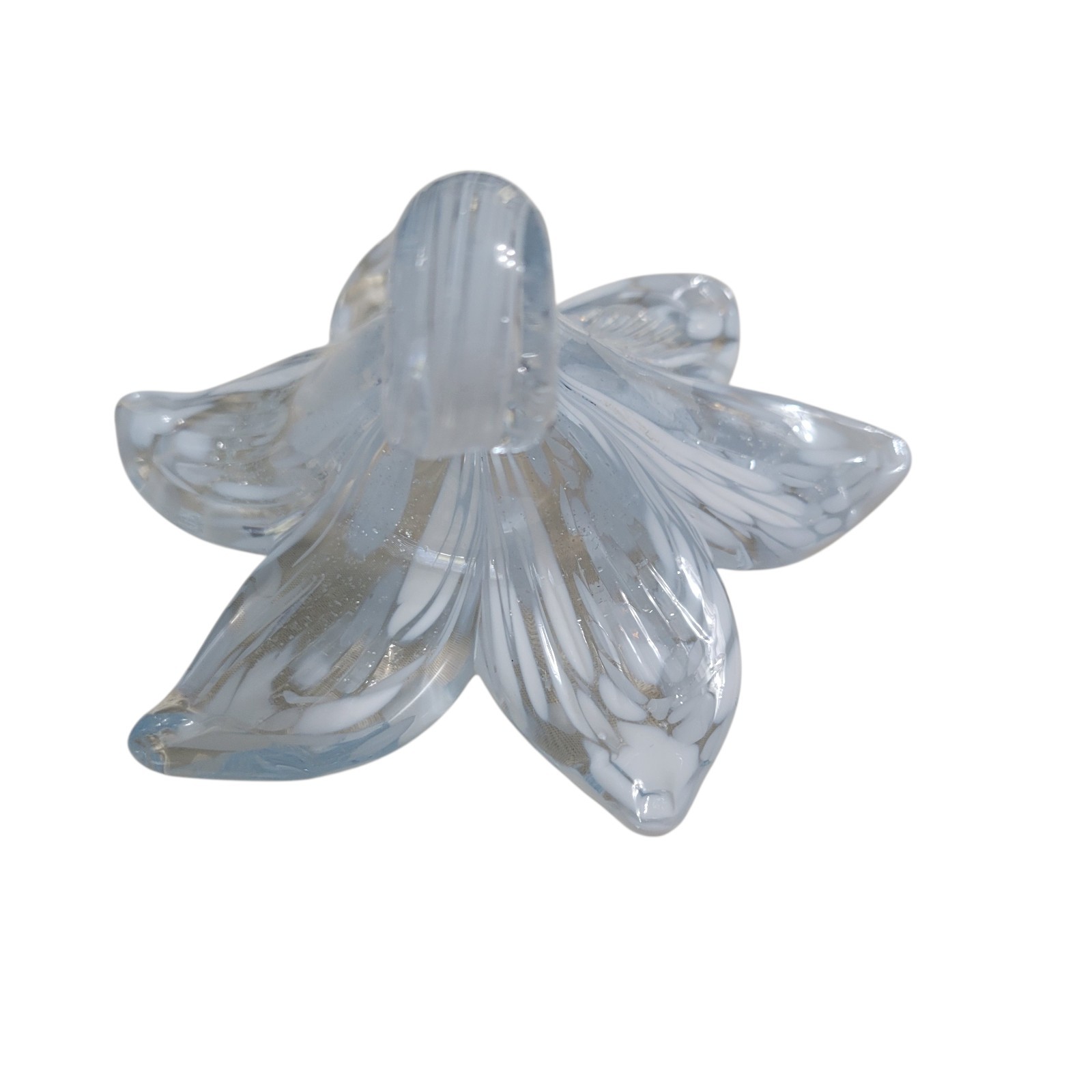 Art Glass Crystal Flower White Clear Silver Glitter 4.5″ LONG Paperweight Shelf