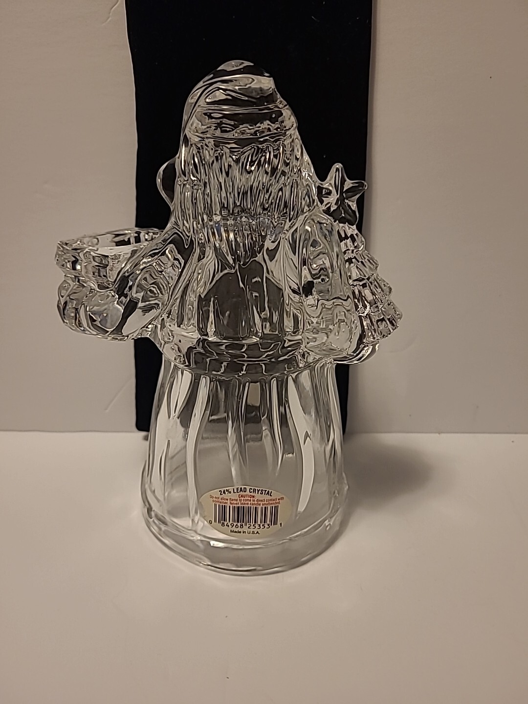24% Lead Crystal Santa Claus Tapered Candle Holder Christmas Holiday Decor USA