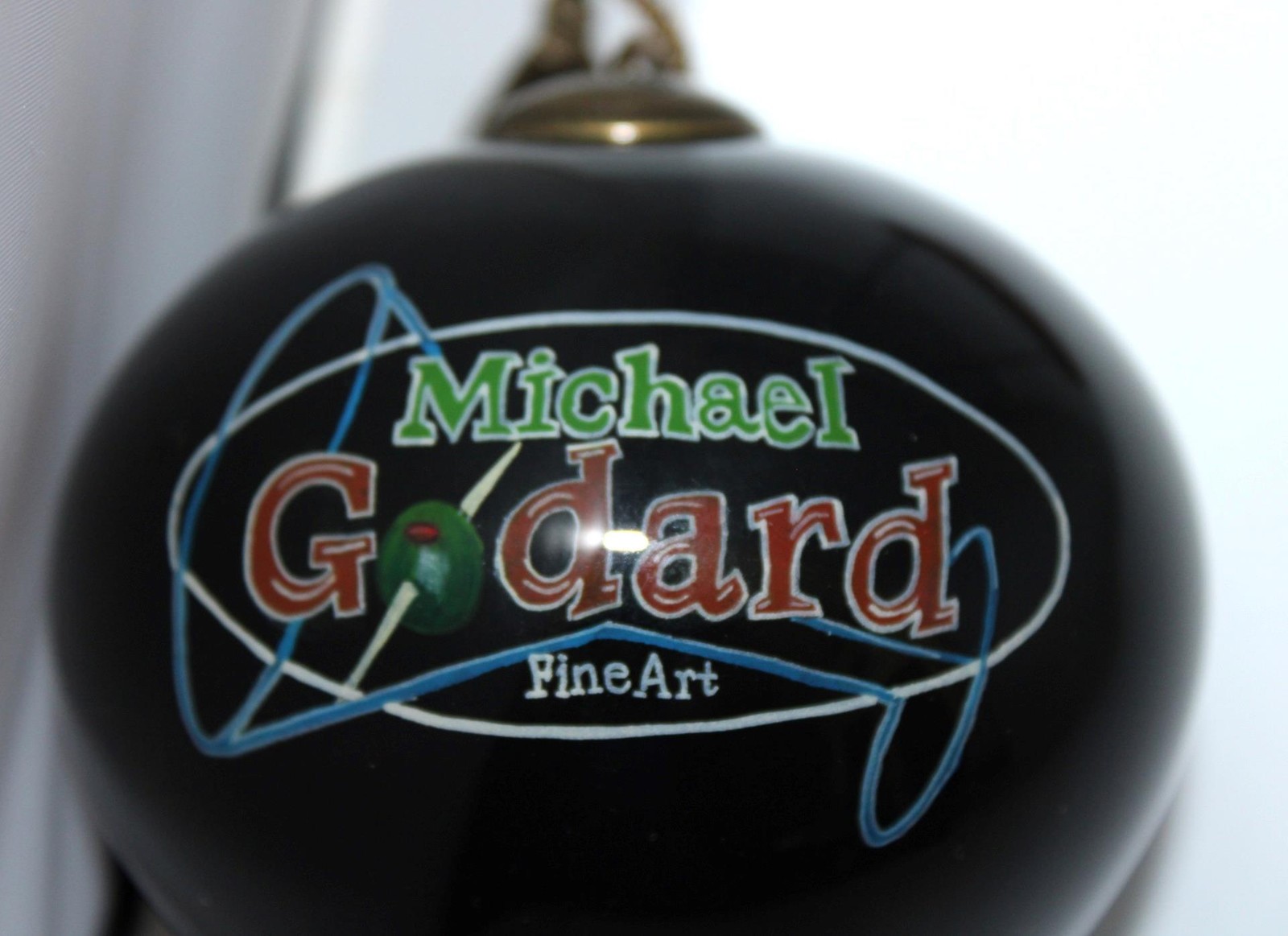 MICHAEL GODARD FINE ART CHRISTMAS TREE ORNAMENT MARTINI OLYMPICS & DISPLAY STAND