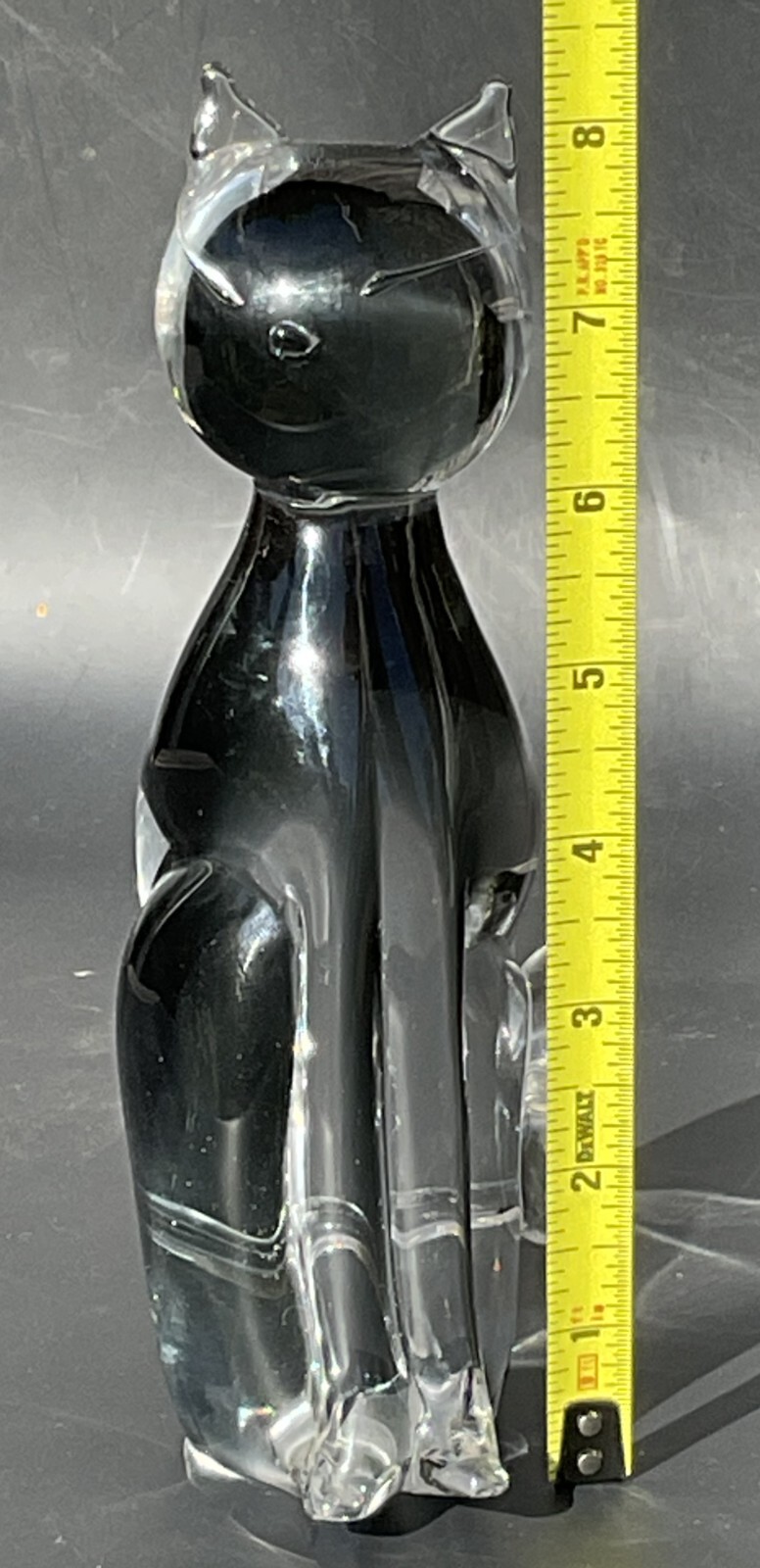 Atomic Cat Clear & Gray Gradient 8.5″ Sculpture-V. Nason & C. Murano Italy Label