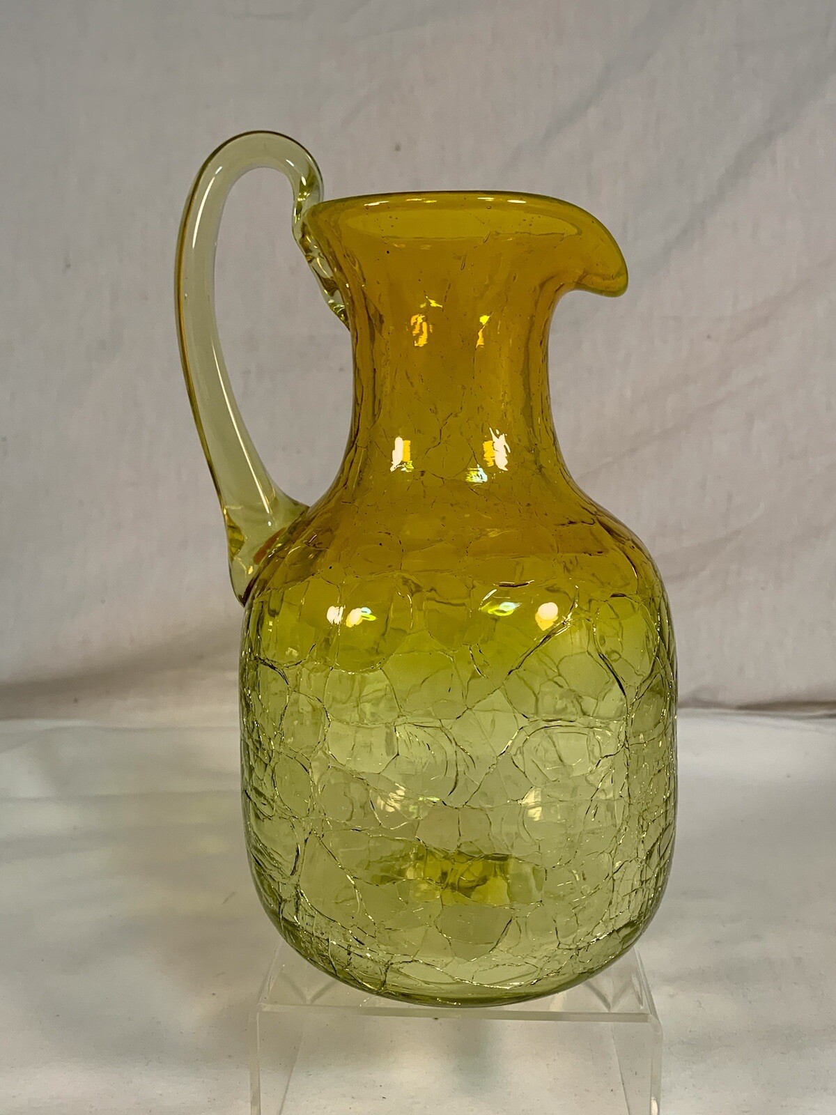 BLENKO Yellow CRACKLE GLASS Pitcher ~ 9″ Size NICE!