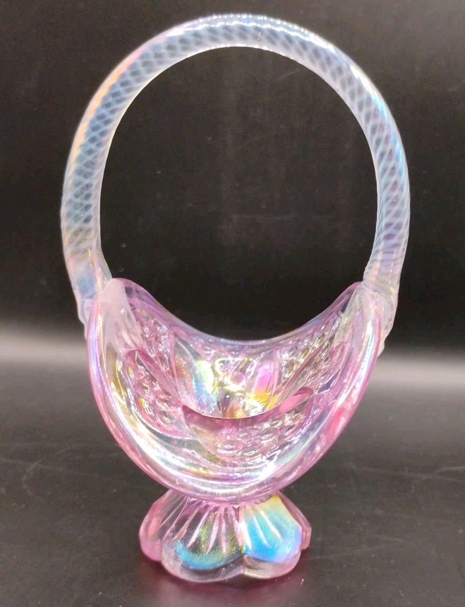 Fenton Signed Dusty Rose Pink Shiny Basket
