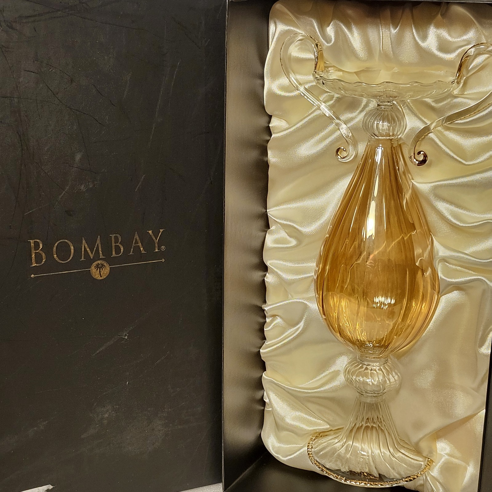 Bombay Venetian Art Glass Sculpture Decor, Amber, 14.5″ Tall w/Orig Box