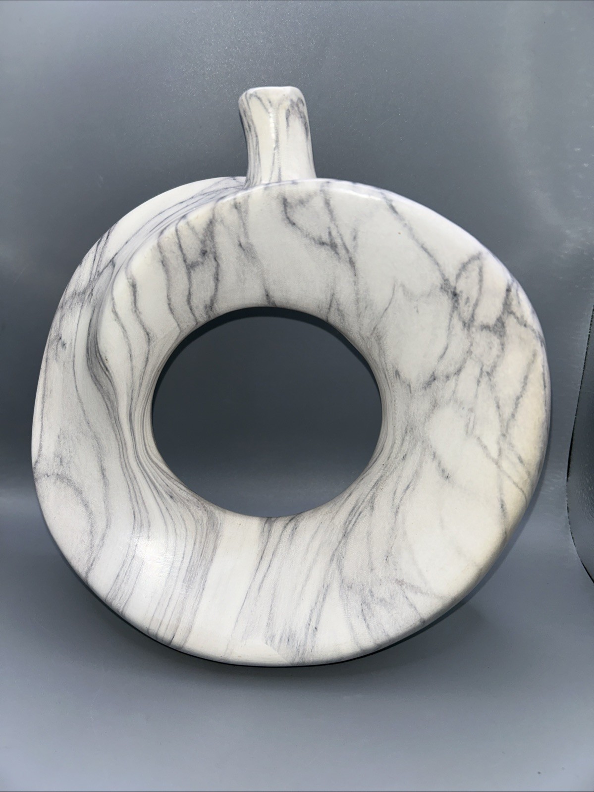 Modern Marbled Ceramic Vase Abstract Art Glossy Decor Gray Cream 10”T x 9.25”W