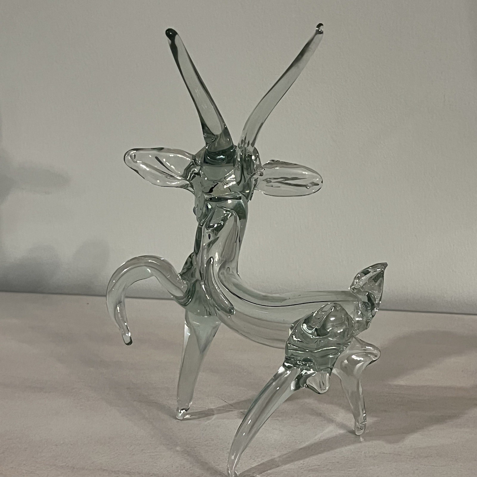 Vintage Hand Blown Glass Reindeer With Blue Nose And Eyes Unique Art Glass