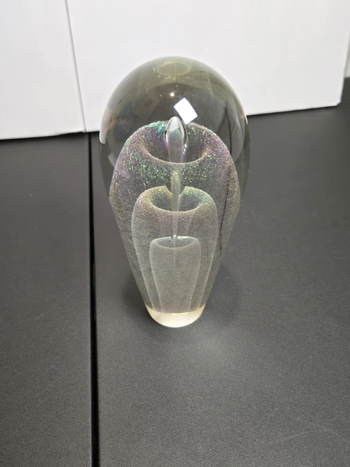 Robert RW Stephan Art Glass dichroic 1988 Iridescent 3D Sphere 7.5” Clear