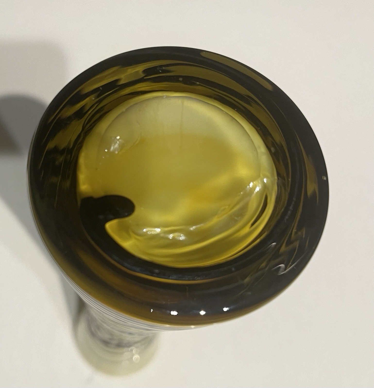 Arte Murano Style Yellow Cased White Art Nouveau Glass Vase Brown Threads
