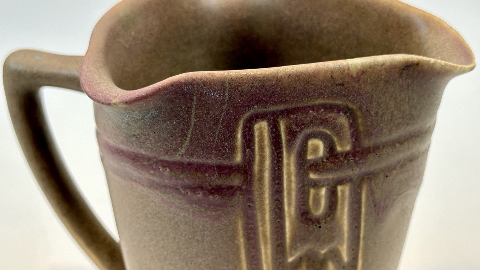 Rookwood Art Pottery 1907 Incised Brown Vellum Triple Spout Incised Pitcher
