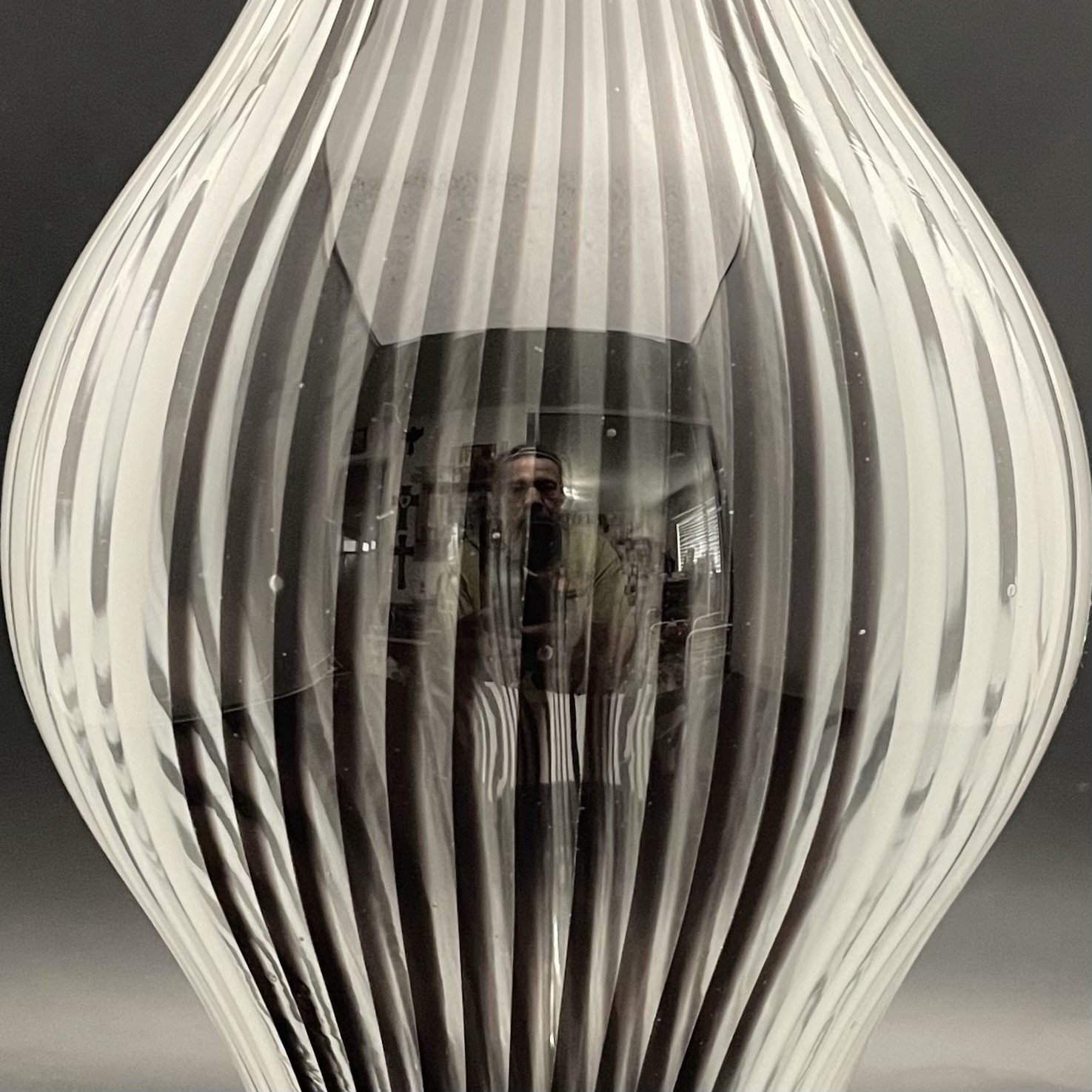 Mezza Filigrana Black White Art Glass Asymmetric Vase c1960s Made in China 11″t