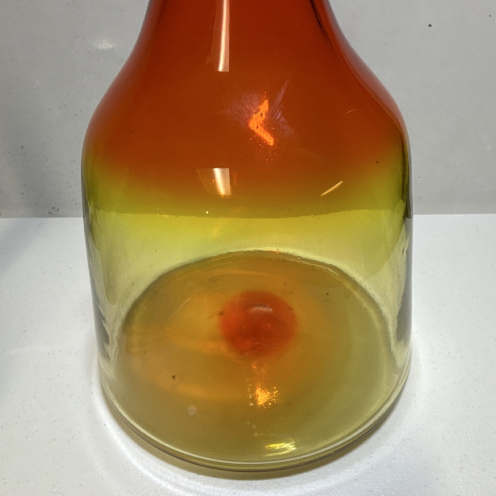 MCM Blenko Amberina/Tangerine Decorative Art Glass Bottle w/ Original Stopper