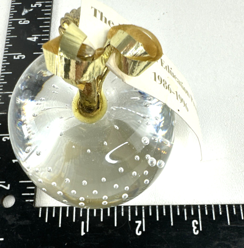 Glass Apple Hand Blown Controlled Bubbles Paperweight Polaroid Education 1986-96
