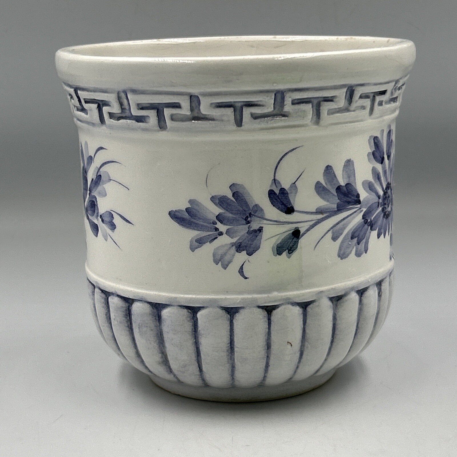 Mid Century Blue And White Floral Pot Planter 4.75” By 4.75” Made In Italy