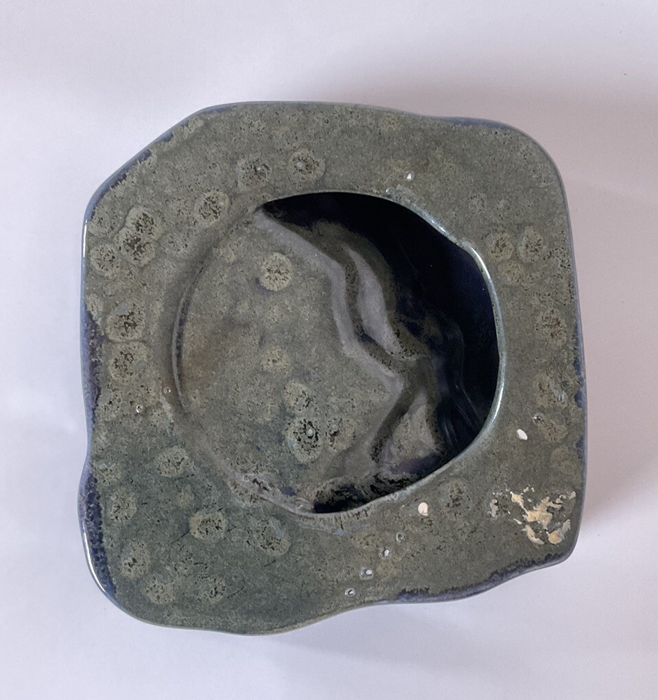 Glazed Blue Pottery Trinket Tray Ashtray Rock Formation Ceramic Cigarette Cigar