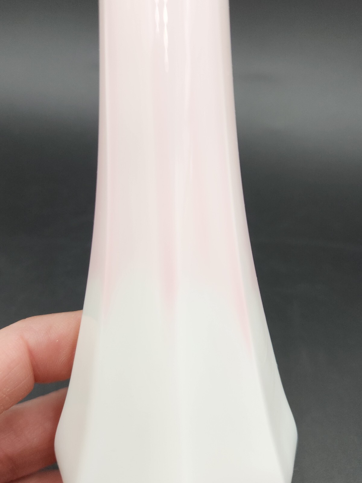 Vintage Fenton Glass Bud Octagon Vase Rosalene Pink and White Slag Marble 8″