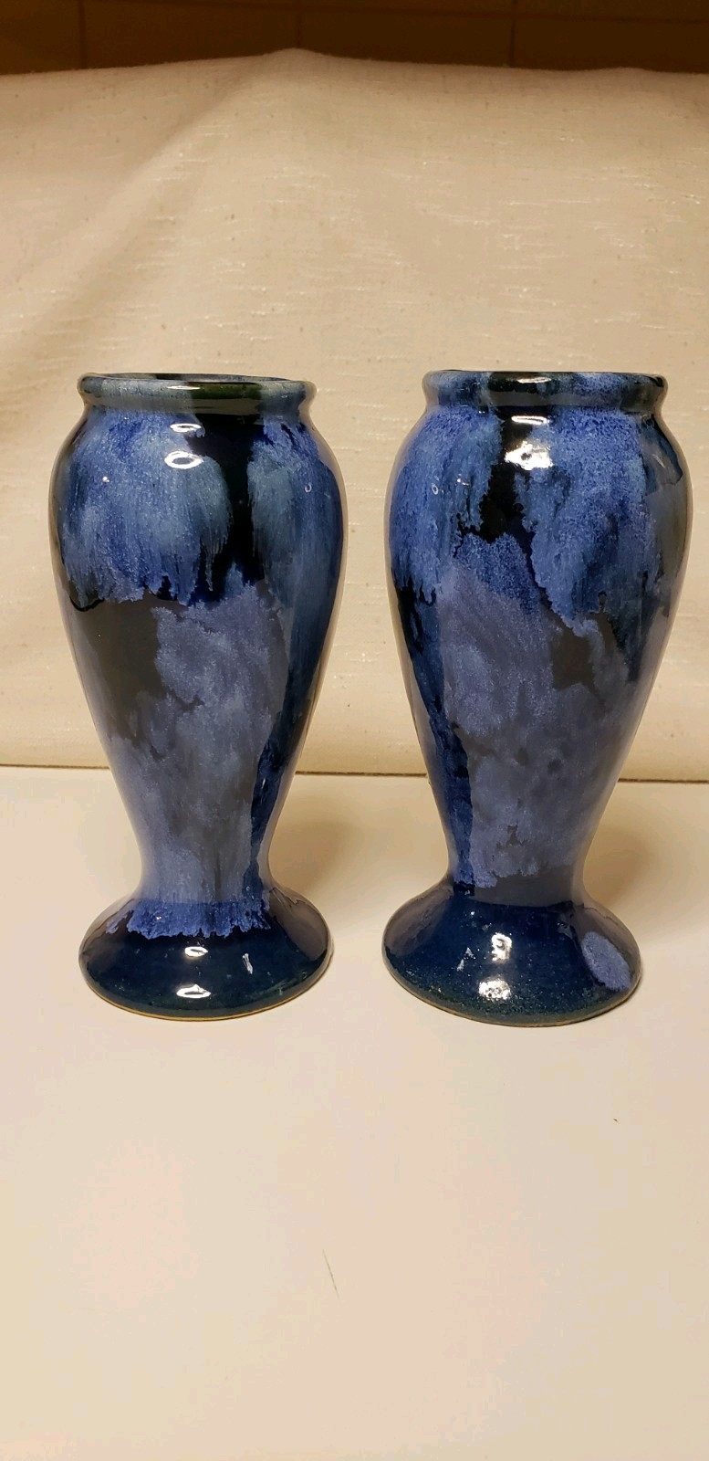 1920s Brush McCoy Pottery Blue Onyx #745 Vases 6-1/4” & 6-3/8″ High. 2 in All.