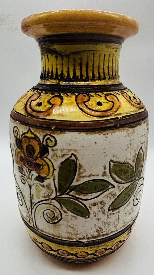 MCM Pottery Floral Vase w/ Yellow Brown & White Numbered 5-500 See Pics
