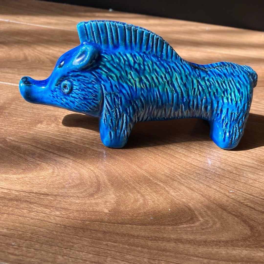 FLAVIA BITOSSI Rimini Blue Wild Boar Figurine Interior 6.1×H3.1in Rare