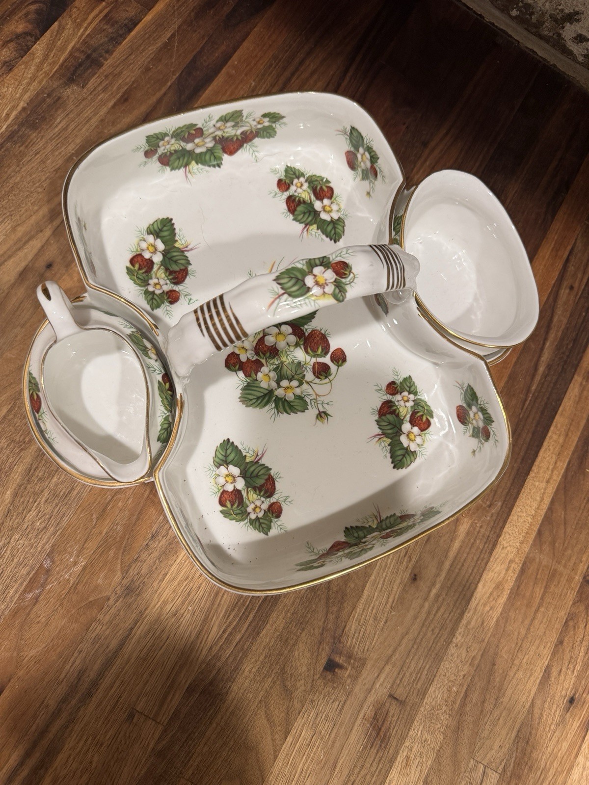 Vintage Hammersley Strawberry Ripe Berry Tea Basket with Sugar Creamer 3 Piece