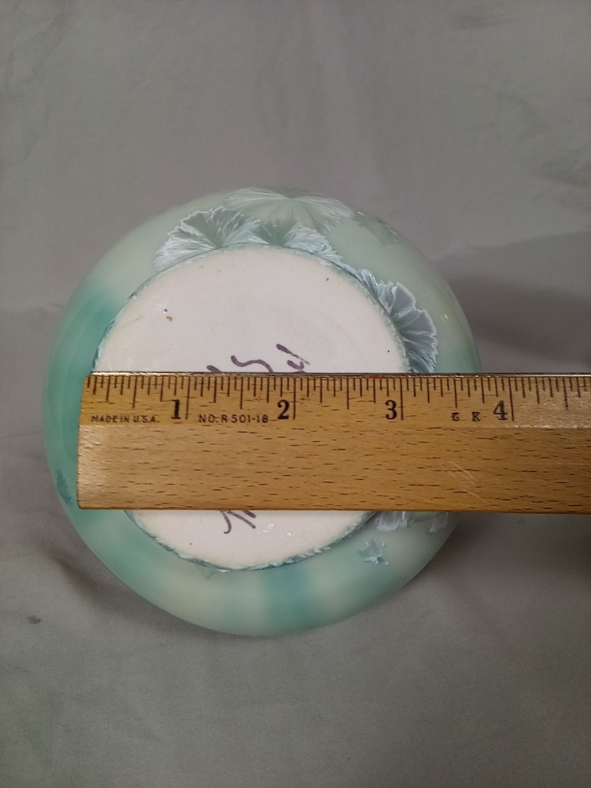 Mud Works Crystalline Vase ’04 Blue Teal Silver Blooms 6.25″ x 5.5″ Pottery VTG