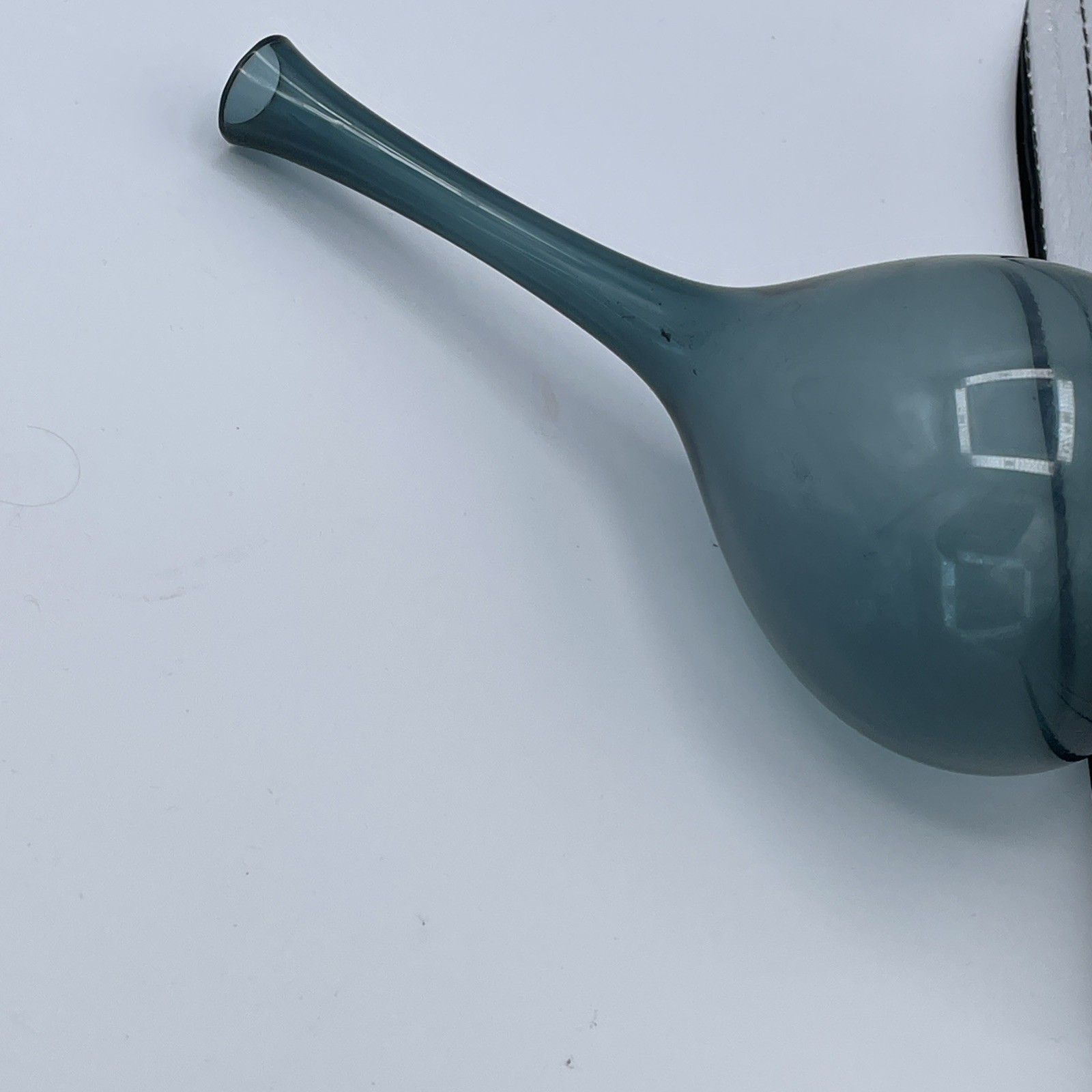 Vintage Mcm Teal Blue Hand Blown Art Glass Bottle Vase, Scandinavian Style 8”