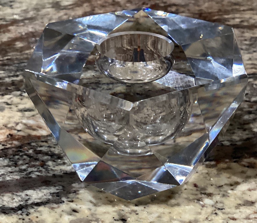 TWO(2) ROSENTHAL GERMANY CLEAR FACET CUT CRYSTAL CANDLE TAPER HOLDERS 1 3/4”T