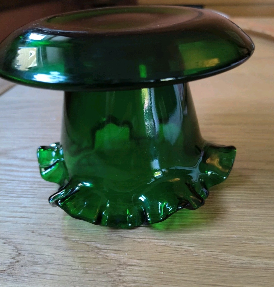 Vintage Fenton Forest Green Glass Ruffled Flower Pot Planter Attached Saucer