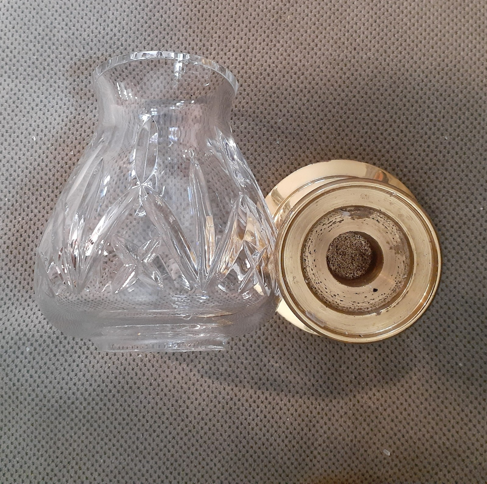 Pair of Vintage Waterford Crystal Belmont Hurricane Lamp Brass Candle Holder