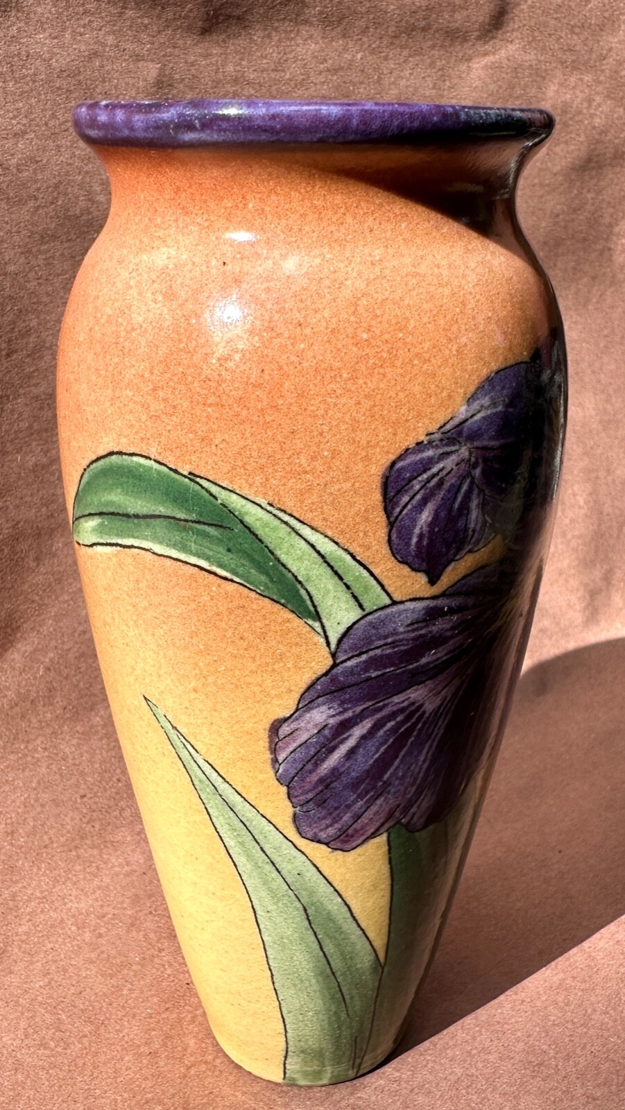 Santa Barbara Ceramic Design 1982 Art Pottery Hand Painted Iris Vase Artist