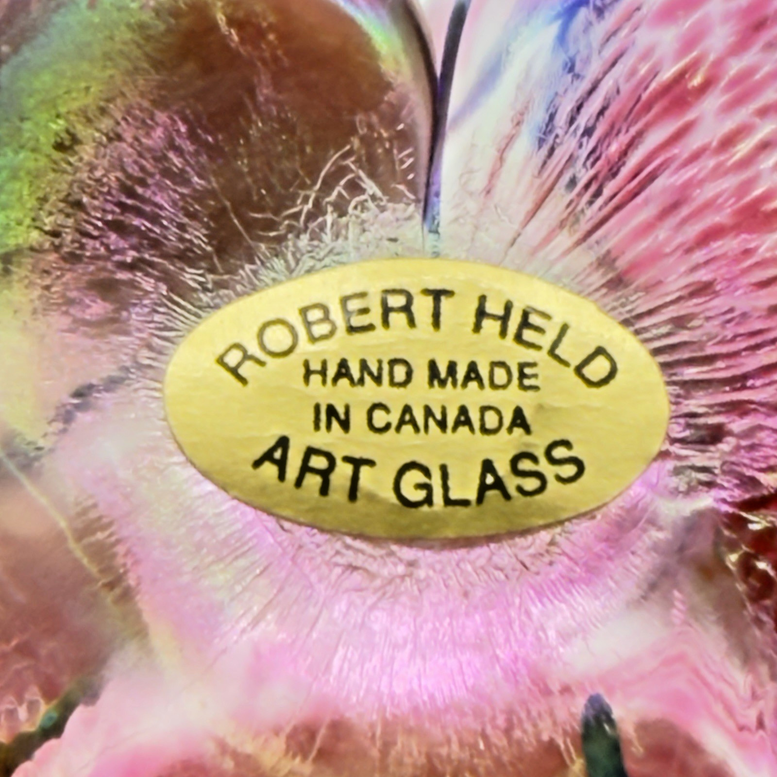 VTG Robert Held Art Glass Heart Paperweight Iridescent Signed RHAG Canada