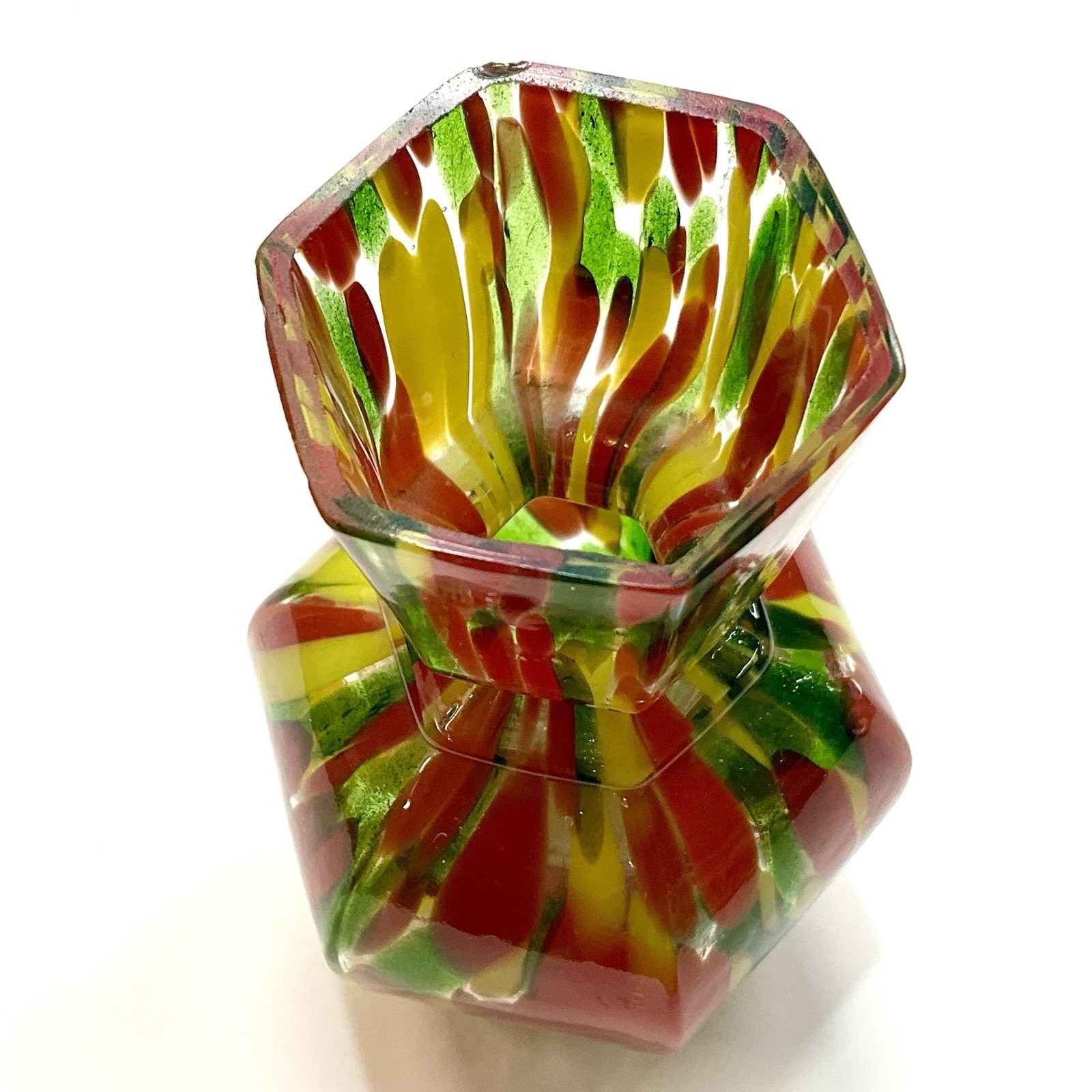 Art Deco Made In Czechoslovakia Glass Hex Vase Hexagon