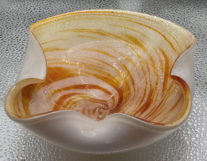 Murano Vintage sparkle silver flecks amber brow glass bowl/ash tray 5.25×5.5×2