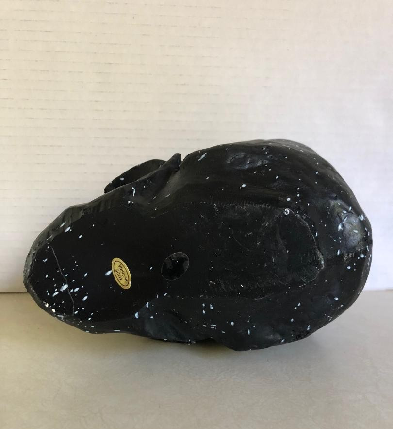 Gothic Human Skull Paperweight Figurine Statue Black Speckled Finish