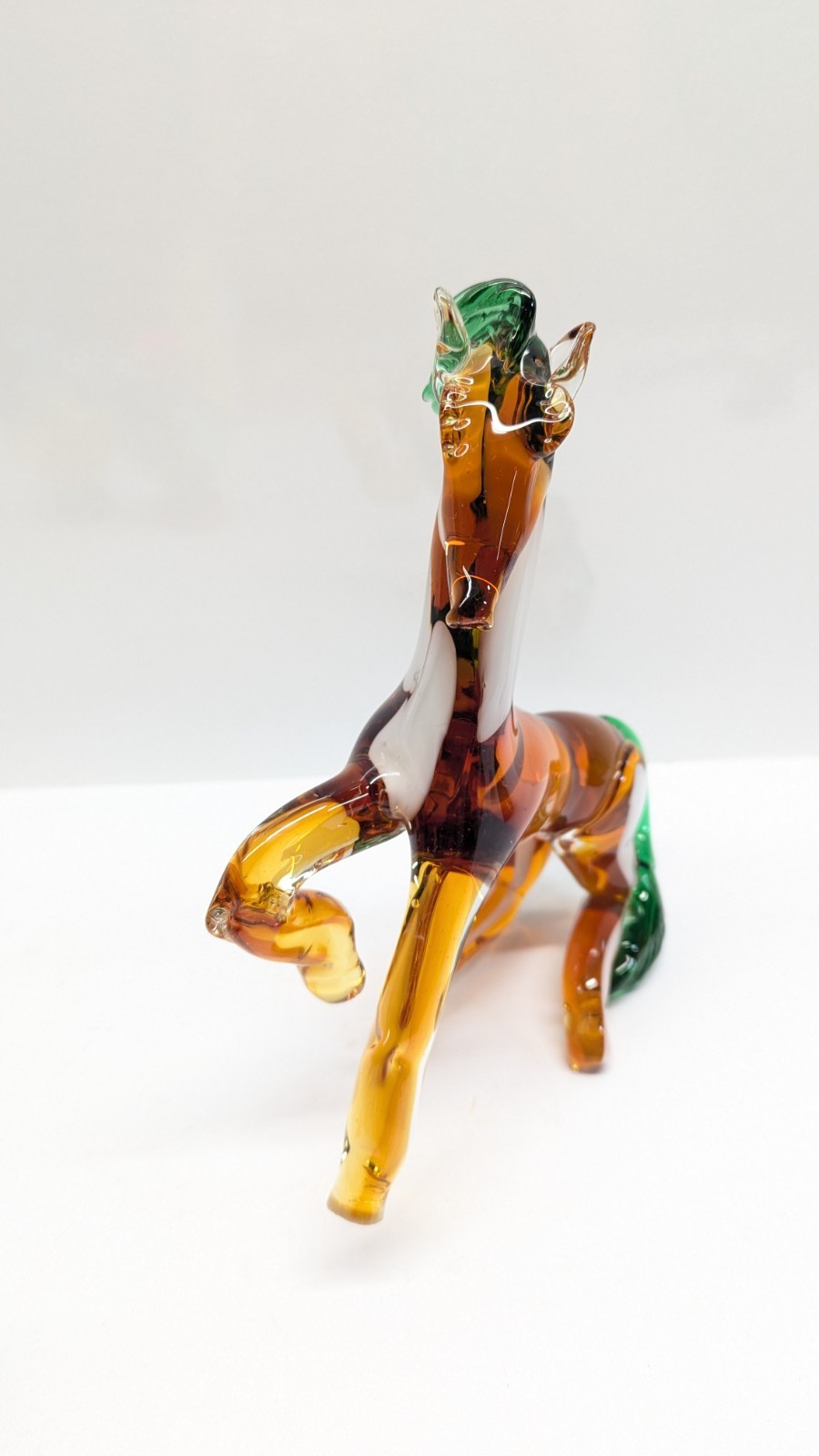 Vintage Murano Glass Art Handcrafted Standing Horse Figurine Amber White Green