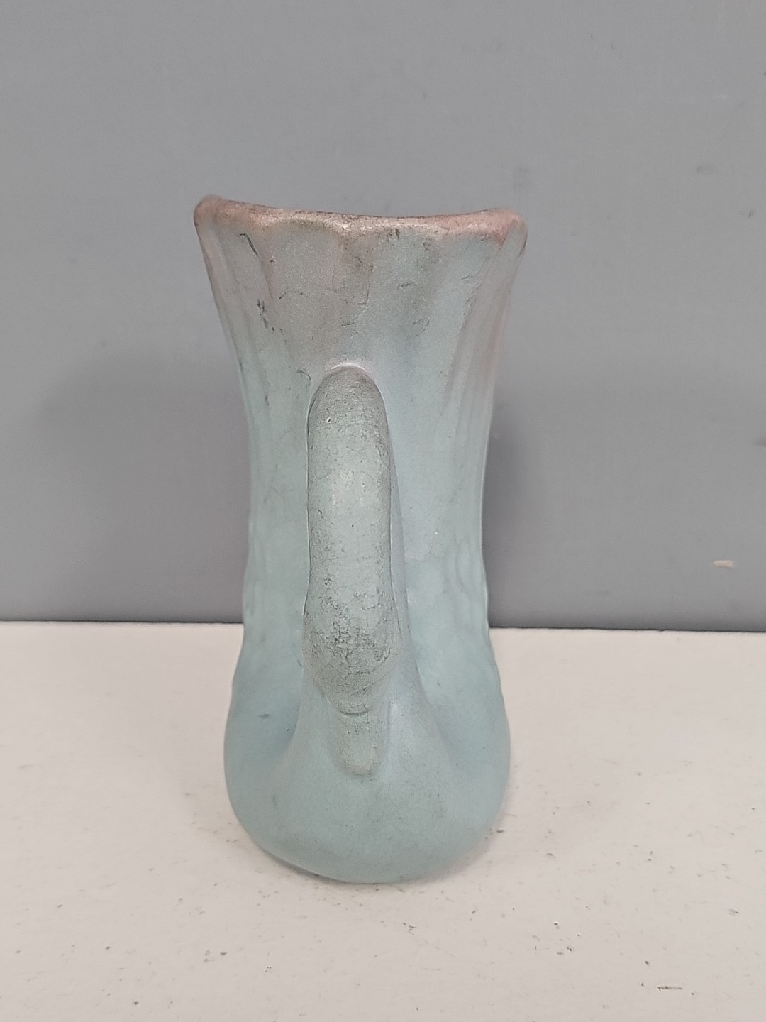 Rosemeade Pottery Swan Vase Vintage Blue Pink North Dakota 5 inches tall Stamped