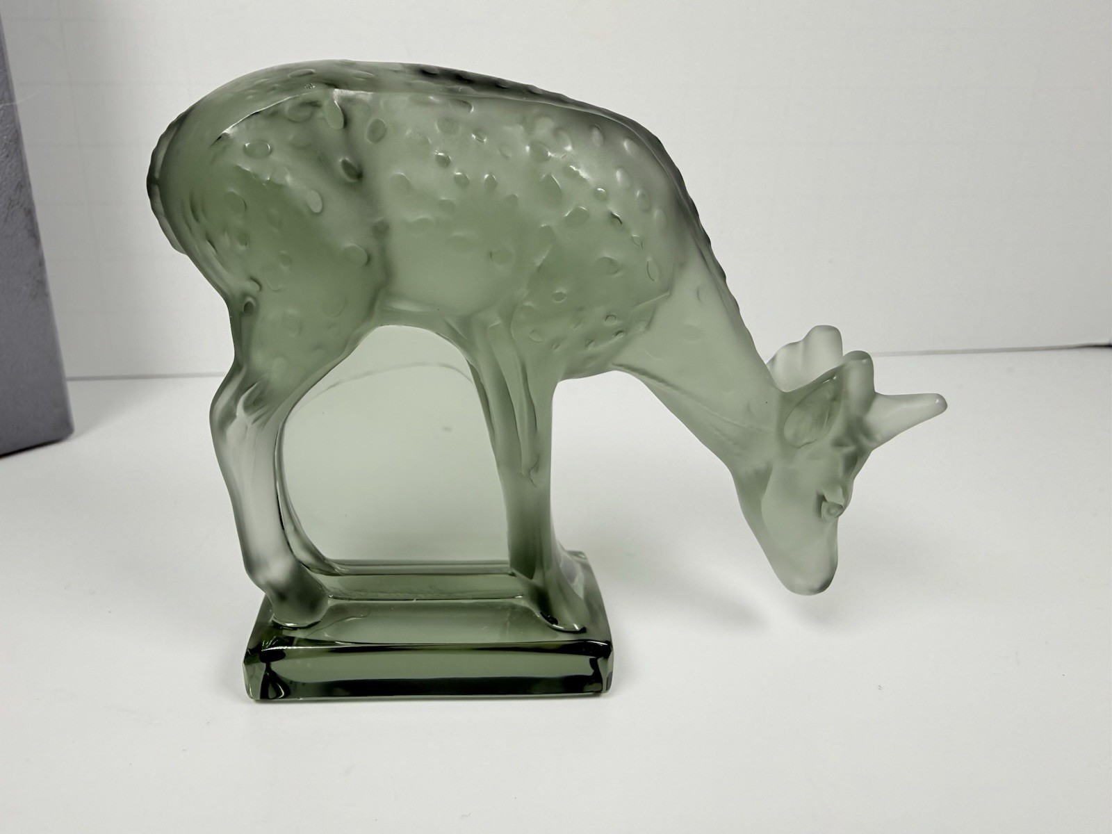 Lalique France Green Grey Crystal Deer Doe Figurine Signed 3” With Box