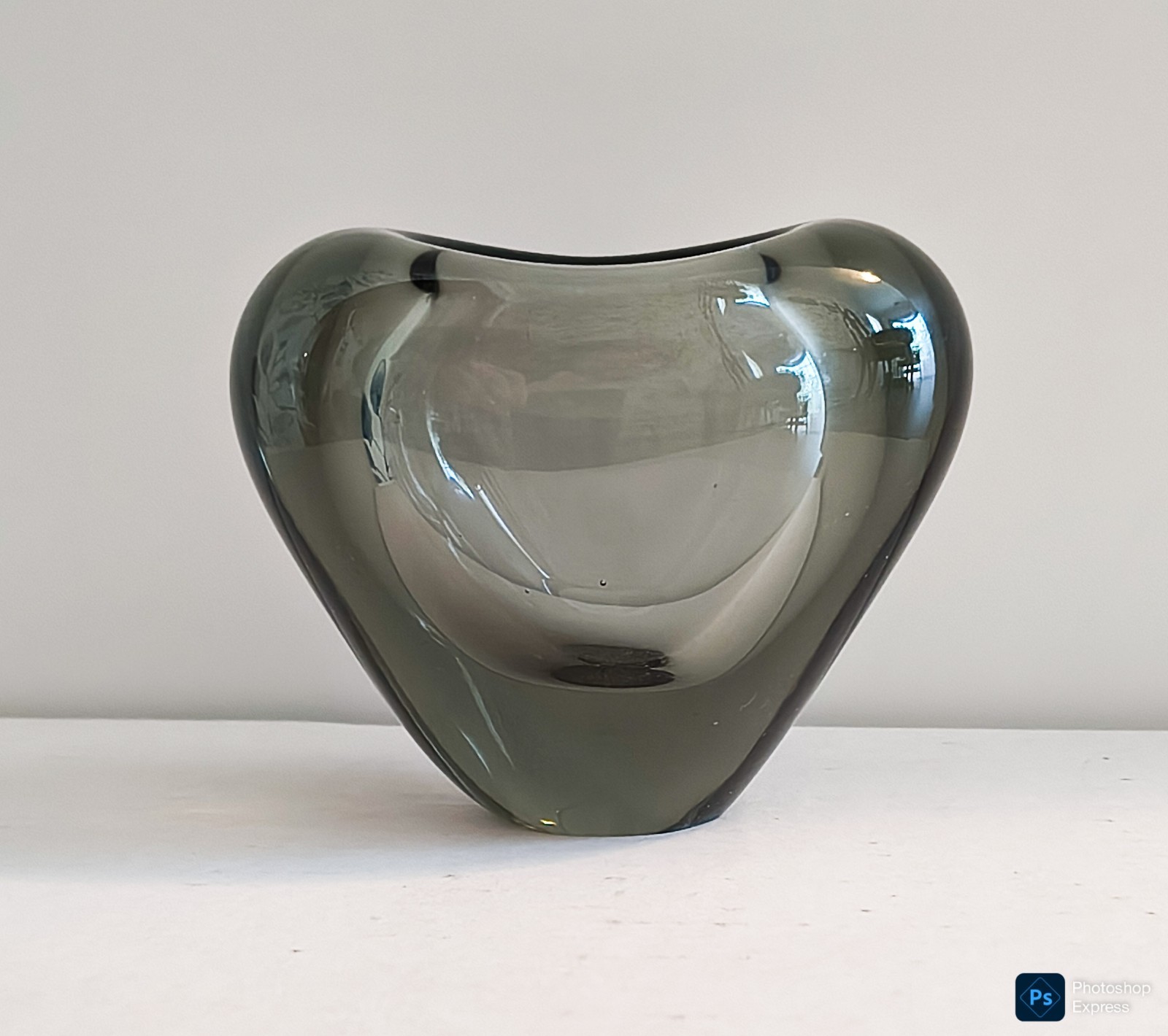 Holmegaard Per Lutken Heart Shaped Grey Glass Vase Signed 1959 Vintage