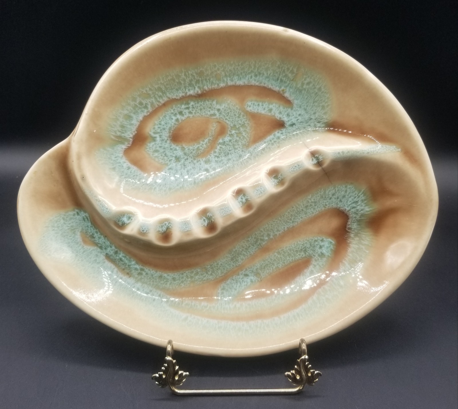 Vintage Large MCM Robins Egg Blue & Tan Swirl Cigar Ashtray Made in America