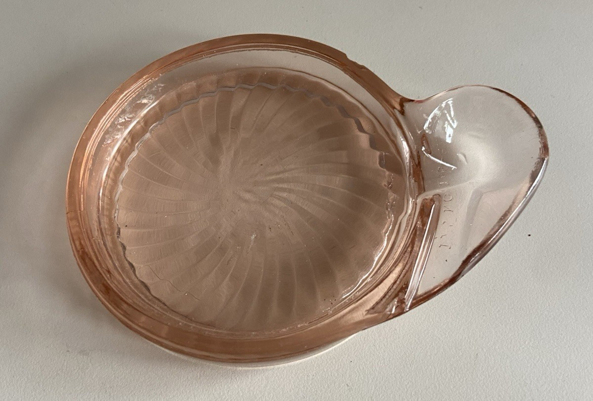 Pink Depression Glass Ashtray Swirl Coaster Pat# 1662146 Trinket Tray Thumb FLAW