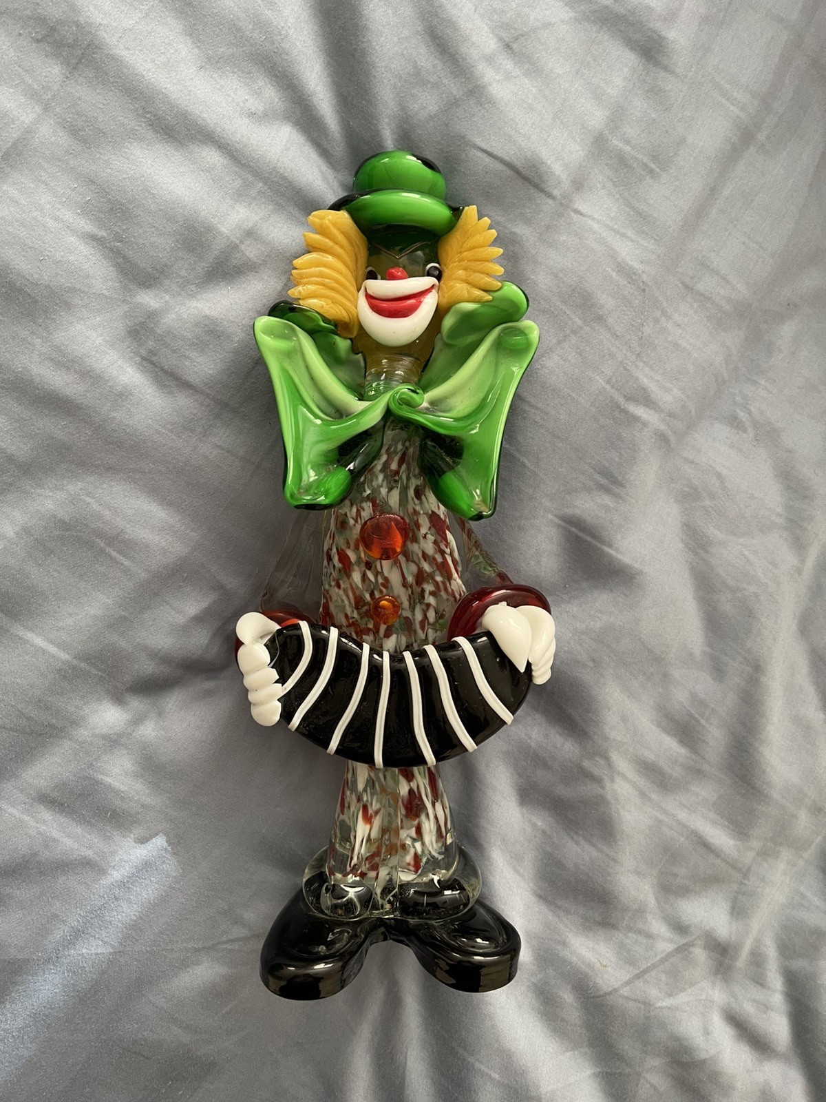 Vintage 11.75 Inch Multicolor Murano Glass Rare Musician Clown Holding Accordion