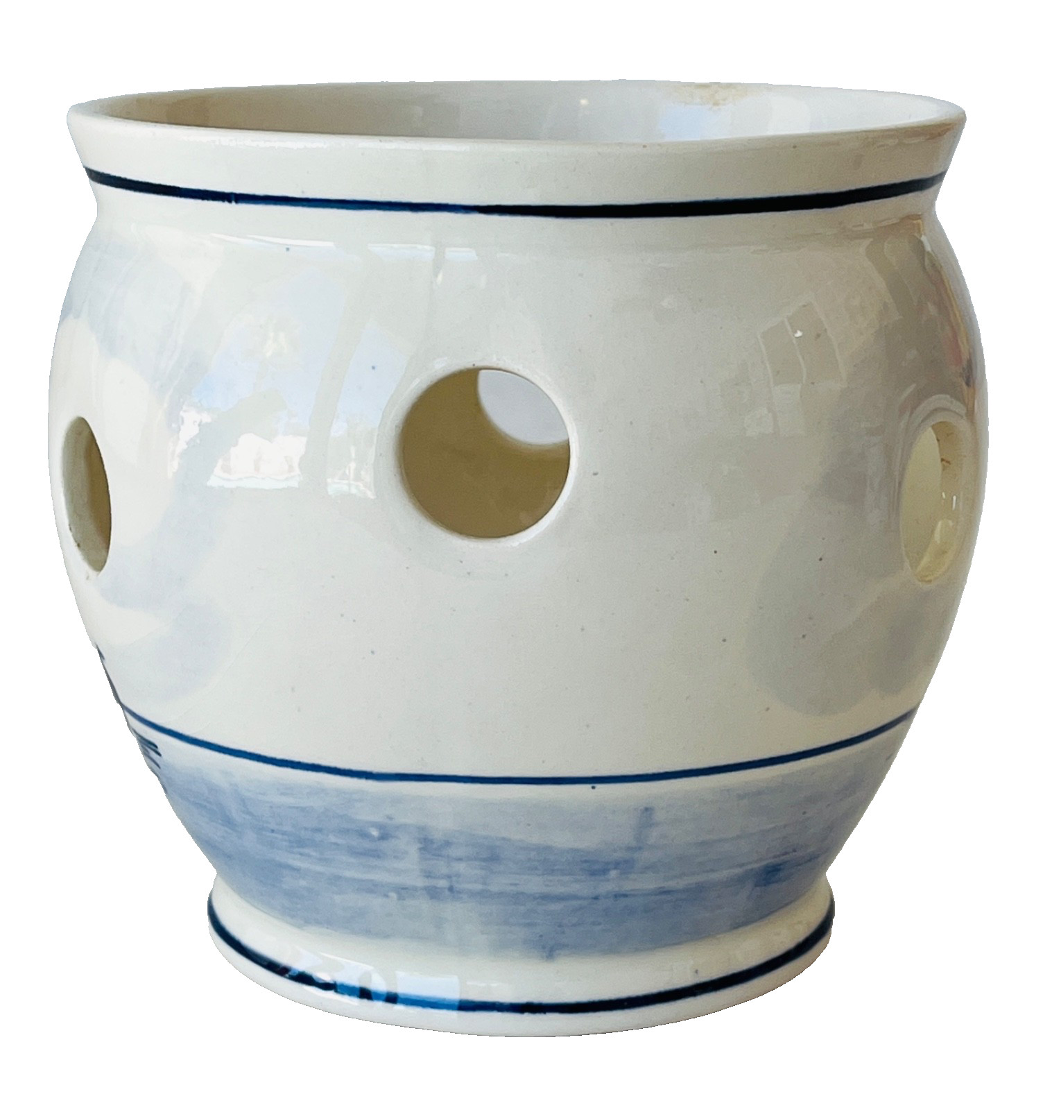 Vintage Delft Blue Hand Painted Holland Orchid Crocus Bulbs Ceramic Pot 5.5″