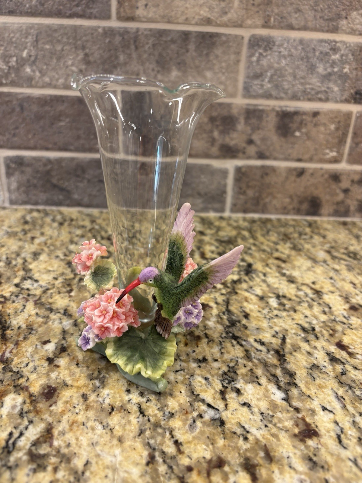 Multicolor Glass Vase with Resin Hummingbird Floral Base, 6 Inch Decorative