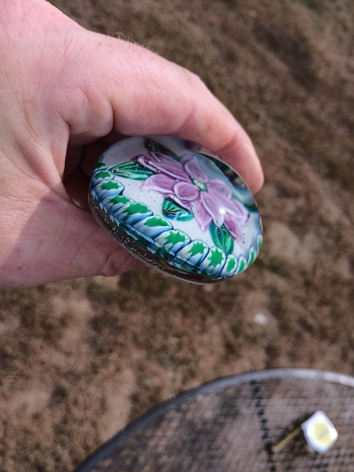 Lampwork Pink Purple Dahlia Clematis Flower Millefiori Glass Paperweight